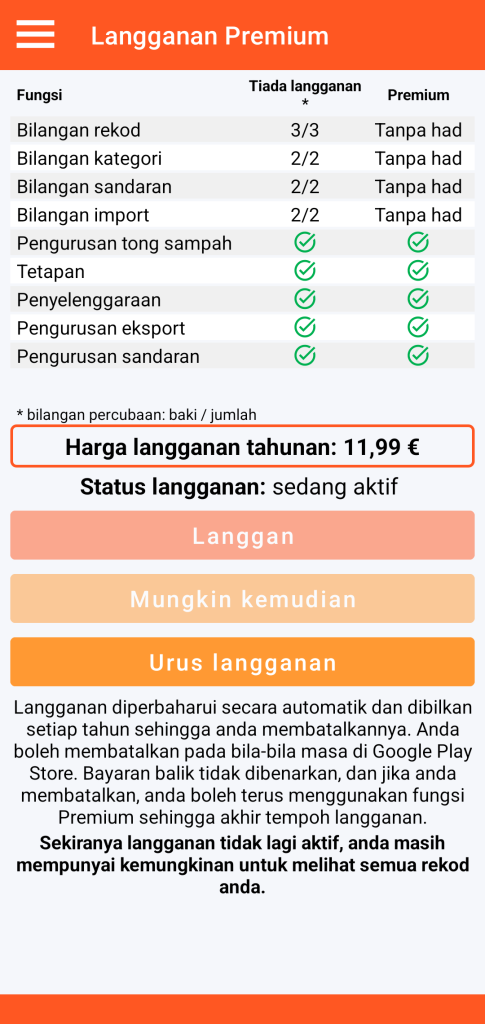 LocalSafeBox - Pengurusan langganan Premium