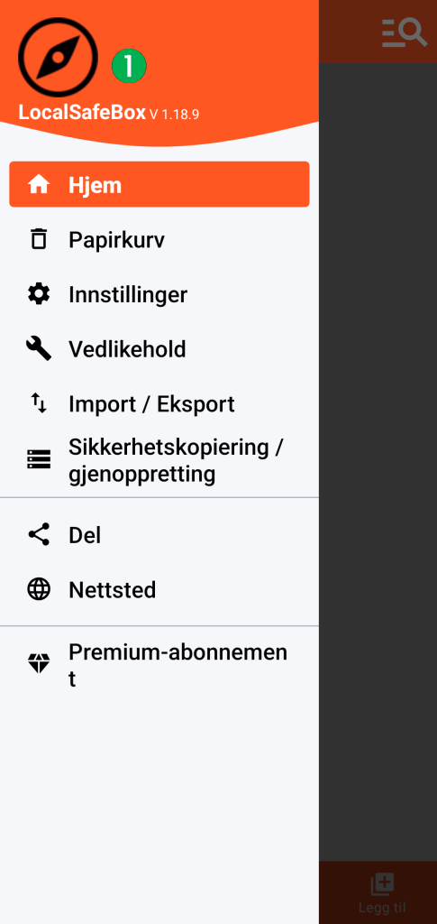 LocalSafeBox - Hovedmeny