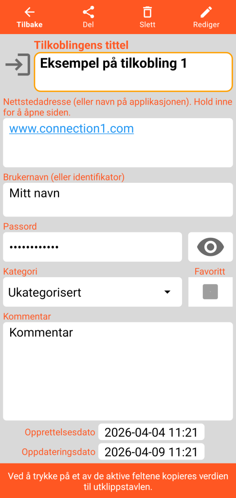 LocalSafeBox - Visning av en Tilkobling