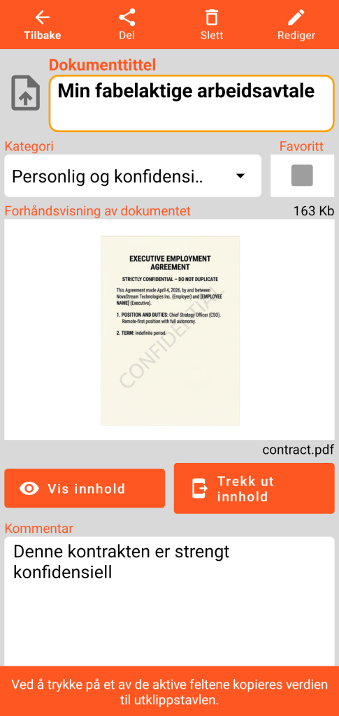 LocalSafeBox - Visning av et Document som inneholder en PDF-fil
