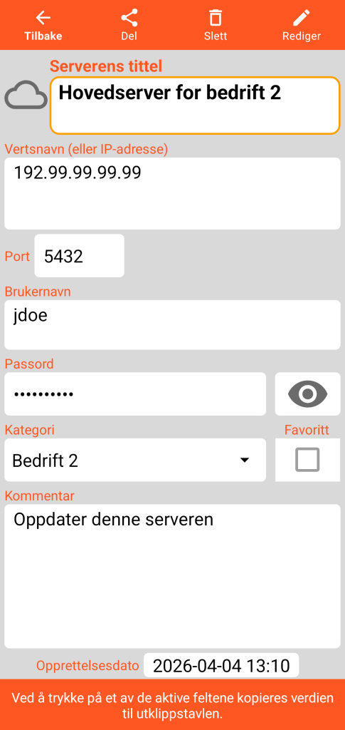 LocalSafeBox - Visning av en Server
