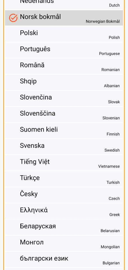 LocalSafeBox - Valg av språk