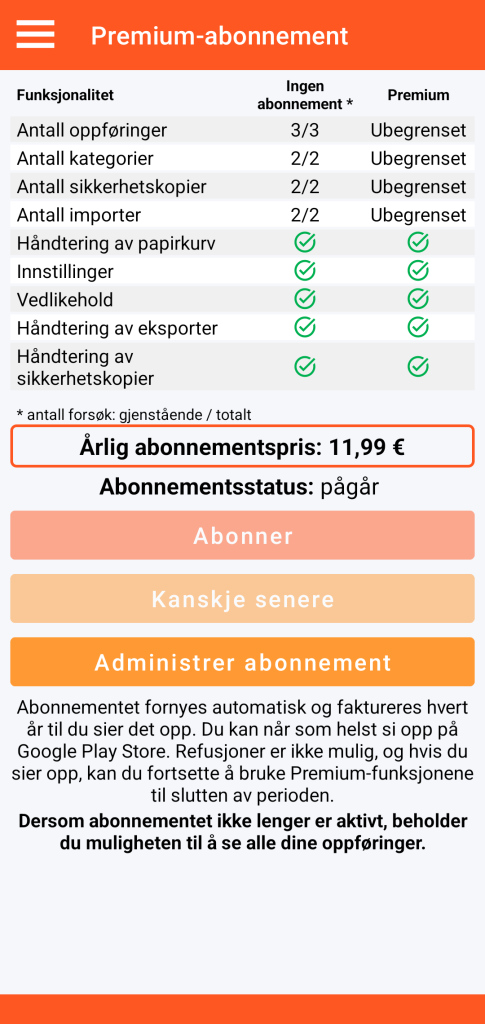 LocalSafeBox - Administrasjon av Premium-abonnement