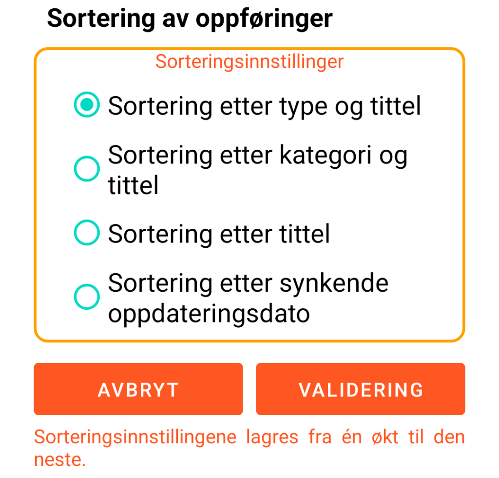 LocalSafeBox - Sortering av oppføringer