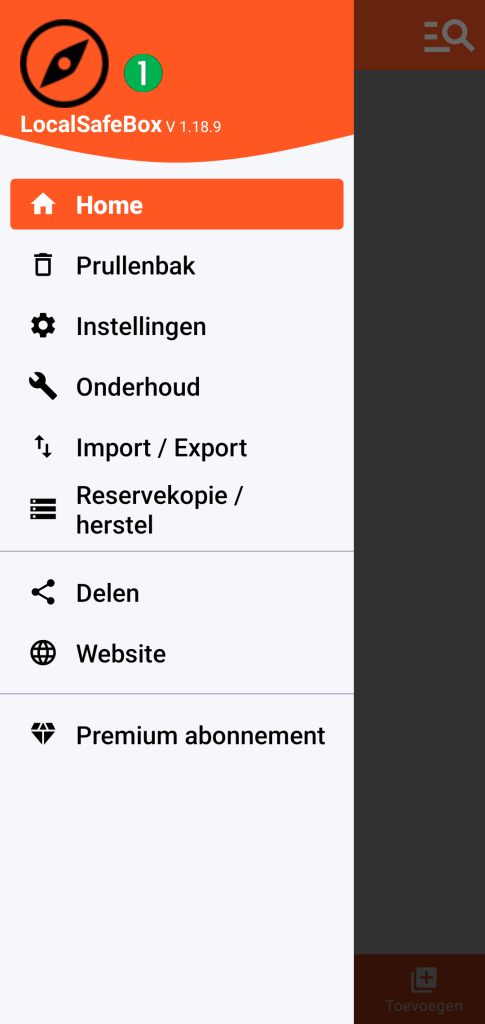 LocalSafeBox - Hoofdmenu