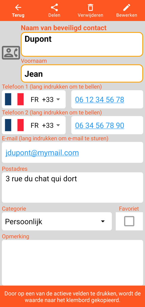 LocalSafeBox - Raadpleging van een Beveiligd contact