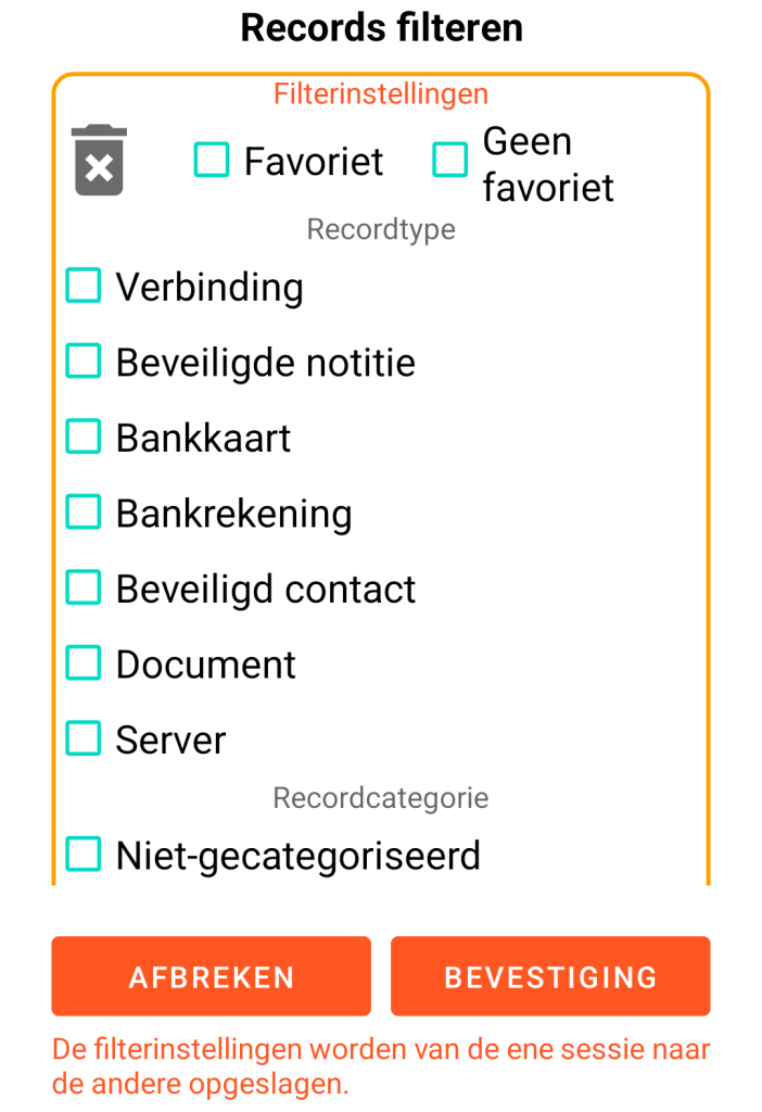 LocalSafeBox - Filteren van records