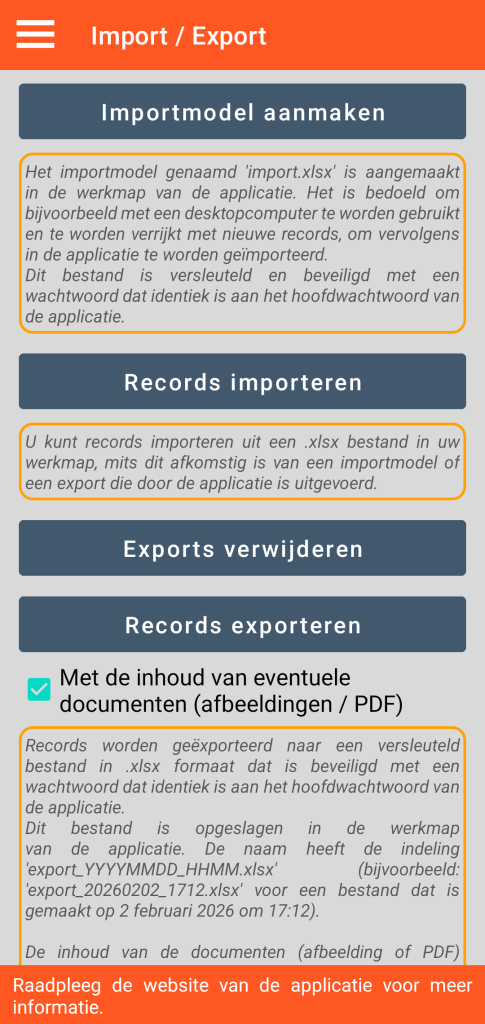 LocalSafeBox - Beheer van import / export in XLSX-formaat