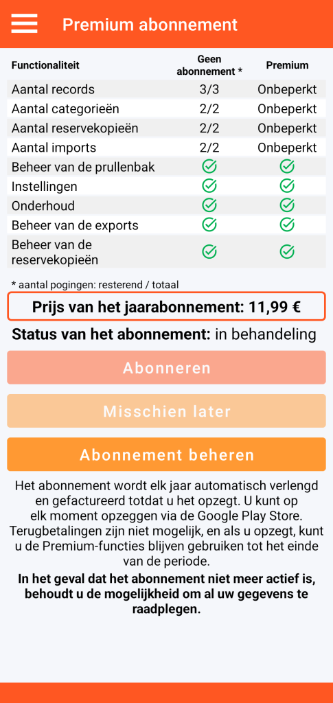 LocalSafeBox - Beheer van het Premium-abonnement