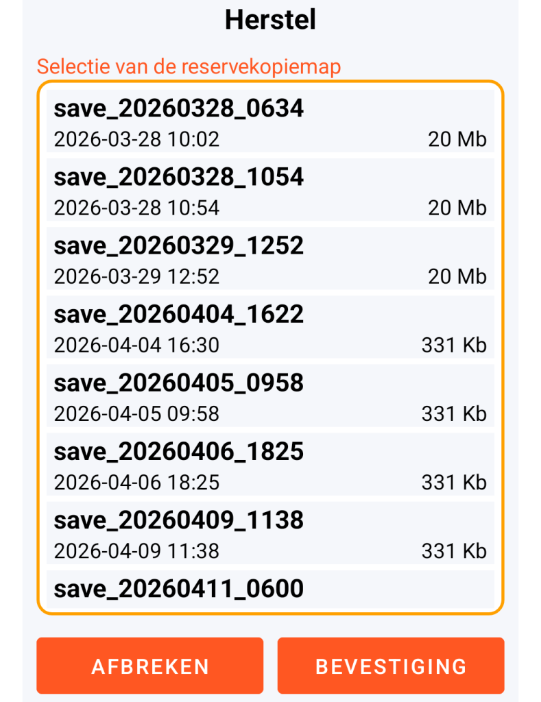 LocalSafeBox - Selectie van de te herstellen back-up