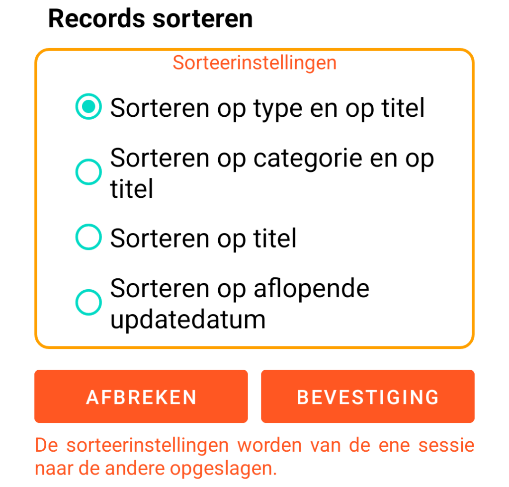 LocalSafeBox - Sorteren van records