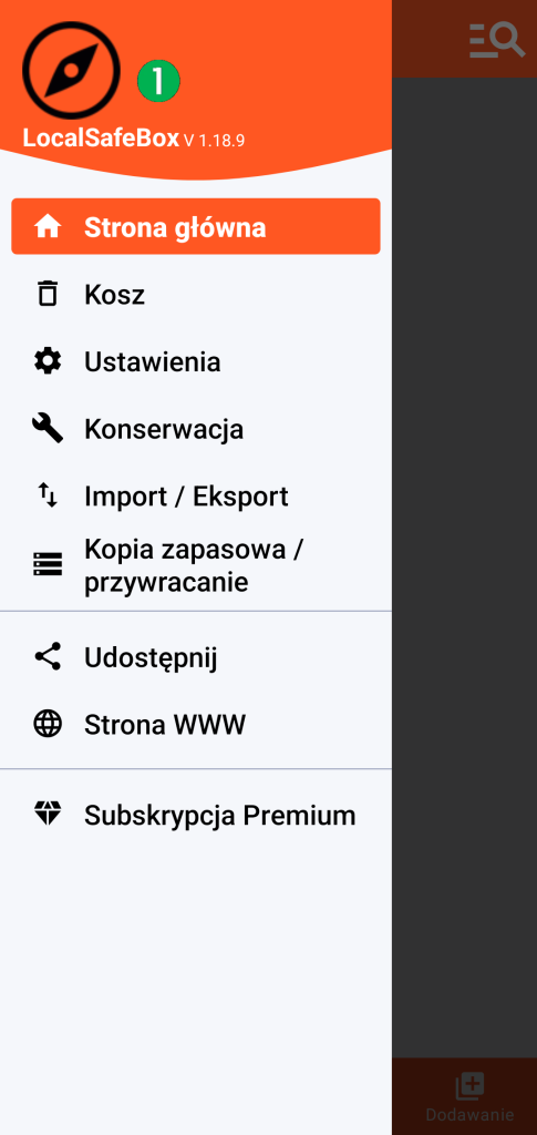 LocalSafeBox - Menu główne