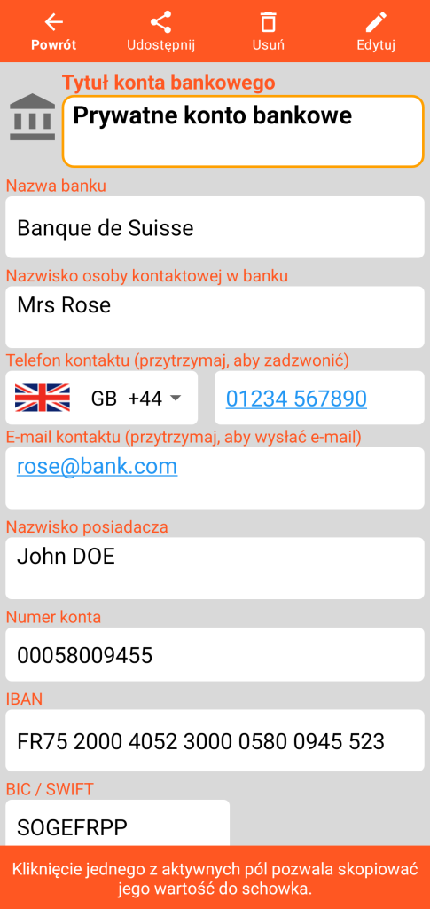 LocalSafeBox - Przeglądanie konta bankowego
