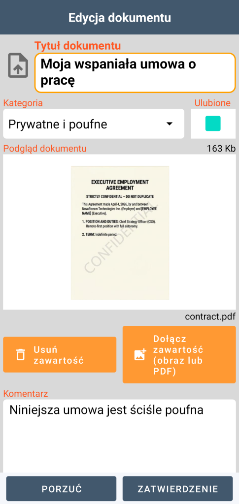 LocalSafeBox – Edycja Document zawierającego plik PDF