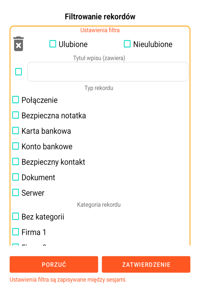 LocalSafeBox - Filtrowanie wpisów