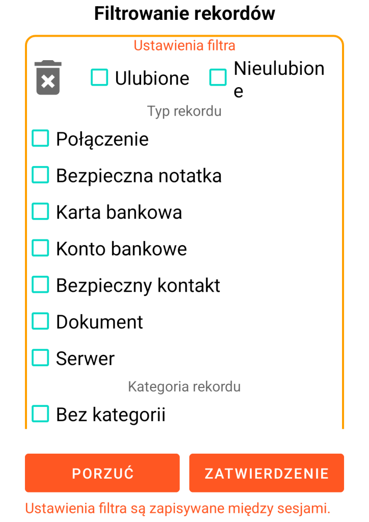 LocalSafeBox - Filtrowanie wpisów