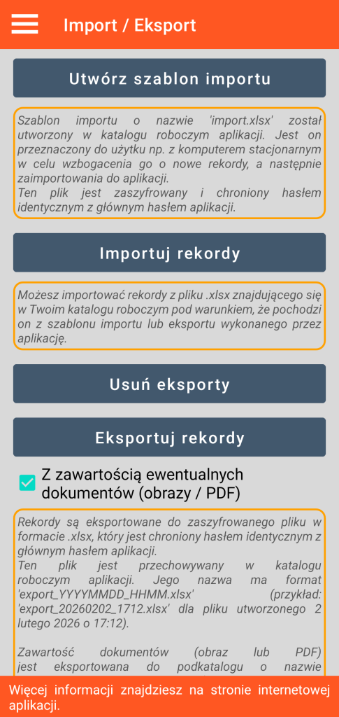 LocalSafeBox - Zarządzanie importem / eksportem w formacie XLSX