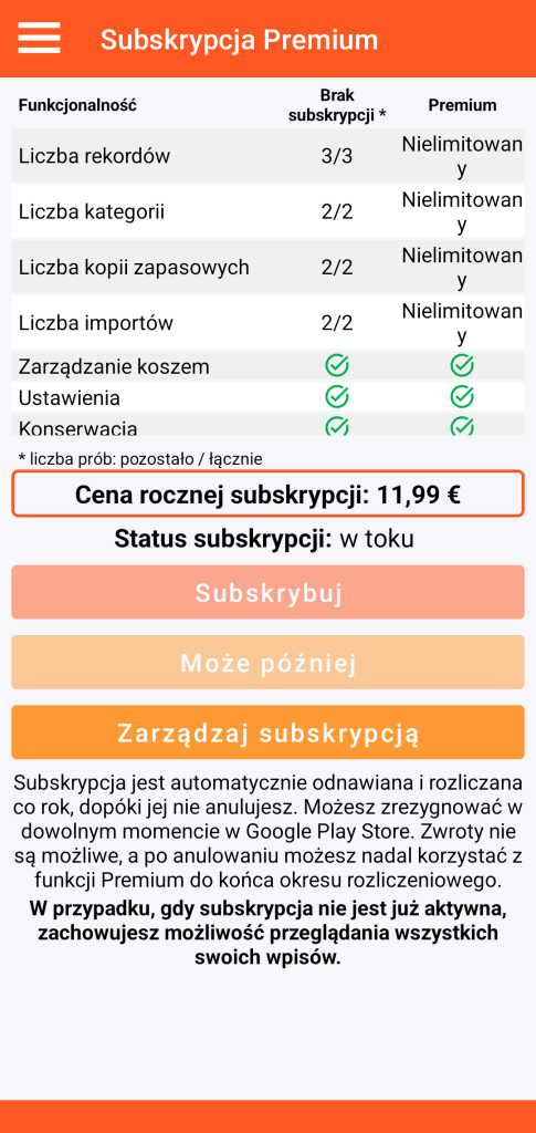 LocalSafeBox - Zarządzanie subskrypcją Premium