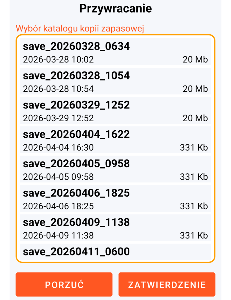 LocalSafeBox - Wybór kopii zapasowej do przywrócenia