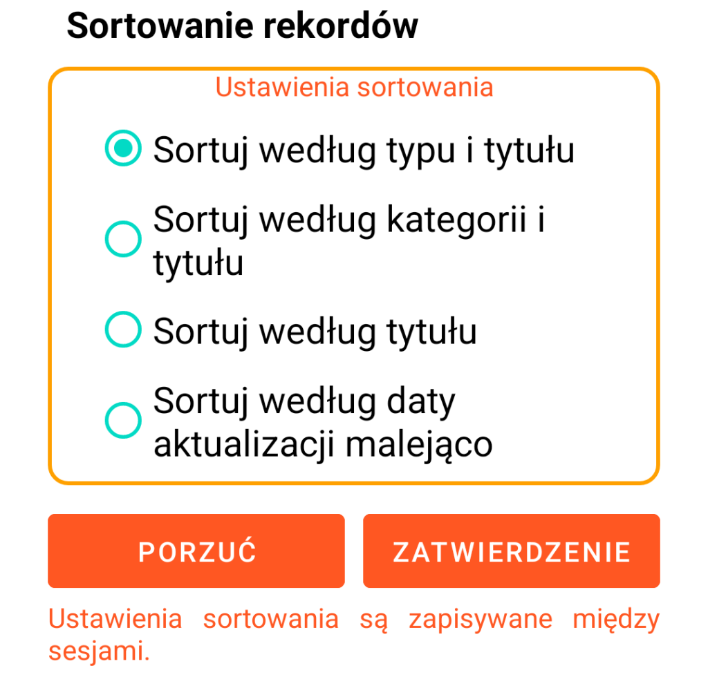 LocalSafeBox - Sortowanie wpisów