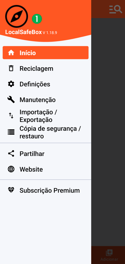 LocalSafeBox - Menu principal