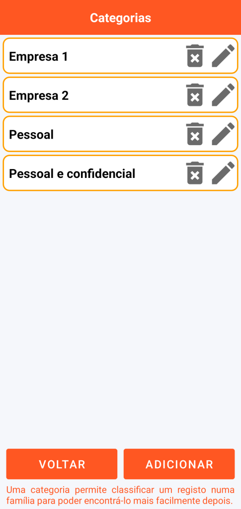 LocalSafeBox - Gestão das categorias
