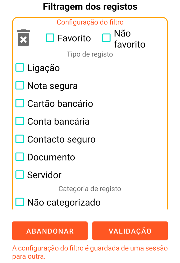 LocalSafeBox - Filtragem dos registos