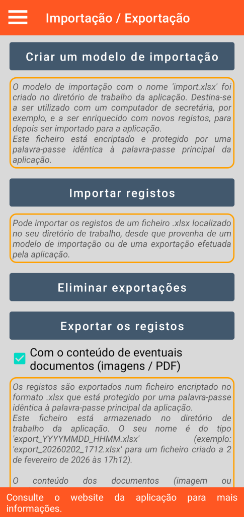 LocalSafeBox - Gestão da importação / exportação no formato XLSX
