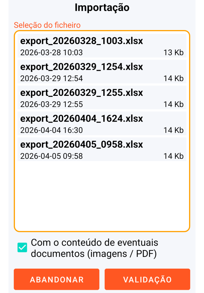 LocalSafeBox - Gestão do ficheiro XLSX a importar