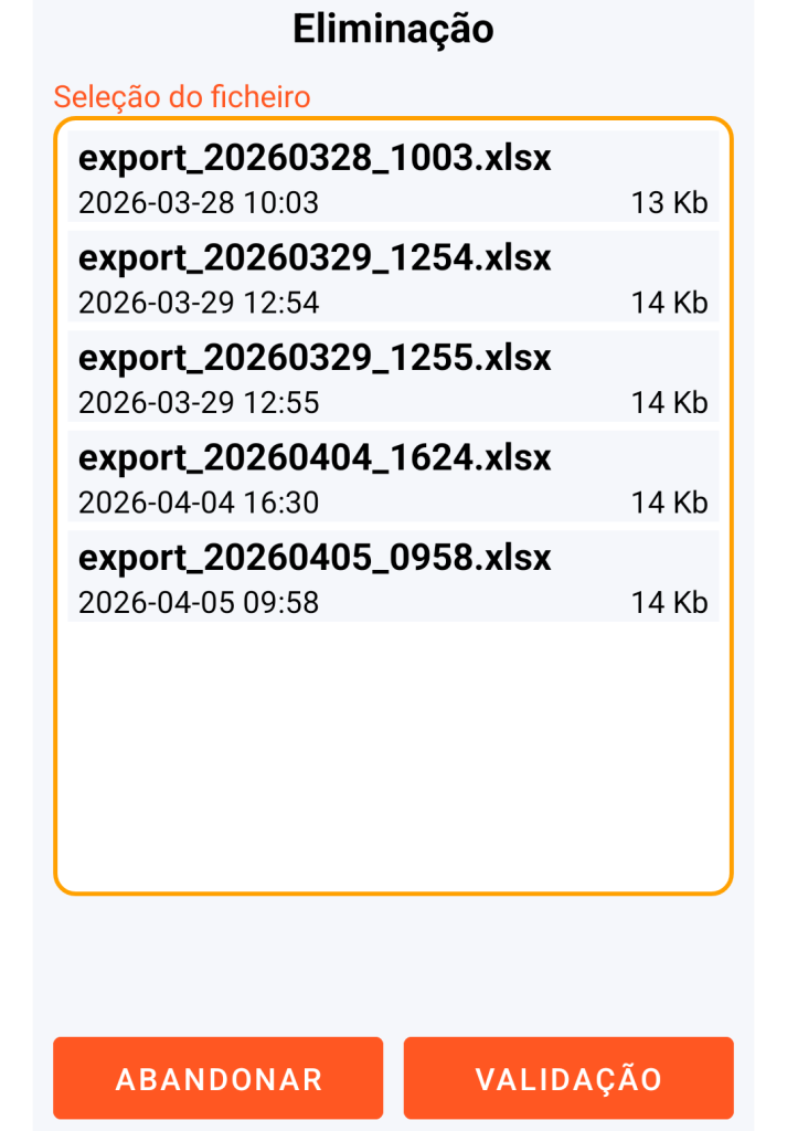 LocalSafeBox - Gestão do ficheiro XLSX a eliminar