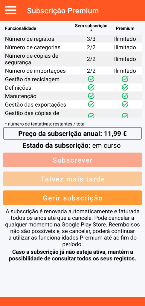 LocalSafeBox - Gestão da assinatura Premium