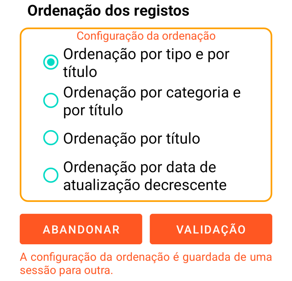 LocalSafeBox - Ordenação dos registos