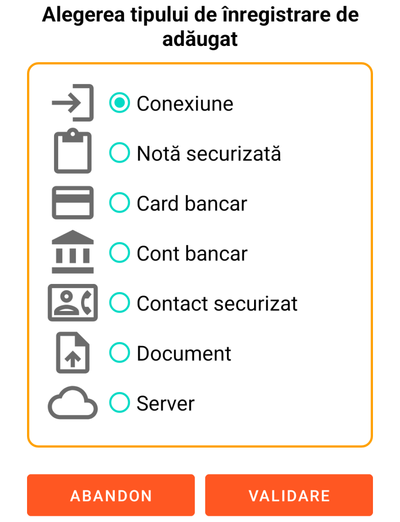LocalSafeBox - Adăugarea unei înregistrări