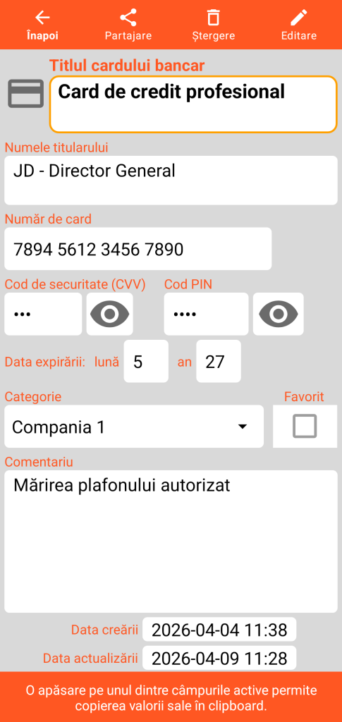 LocalSafeBox - Consultarea unui card bancar