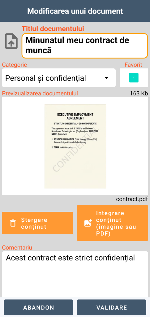 LocalSafeBox - Ediția unui Document care conține un fișier PDF