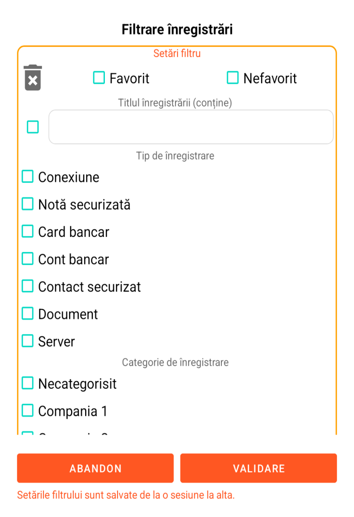 LocalSafeBox - Filtrarea înregistrărilor