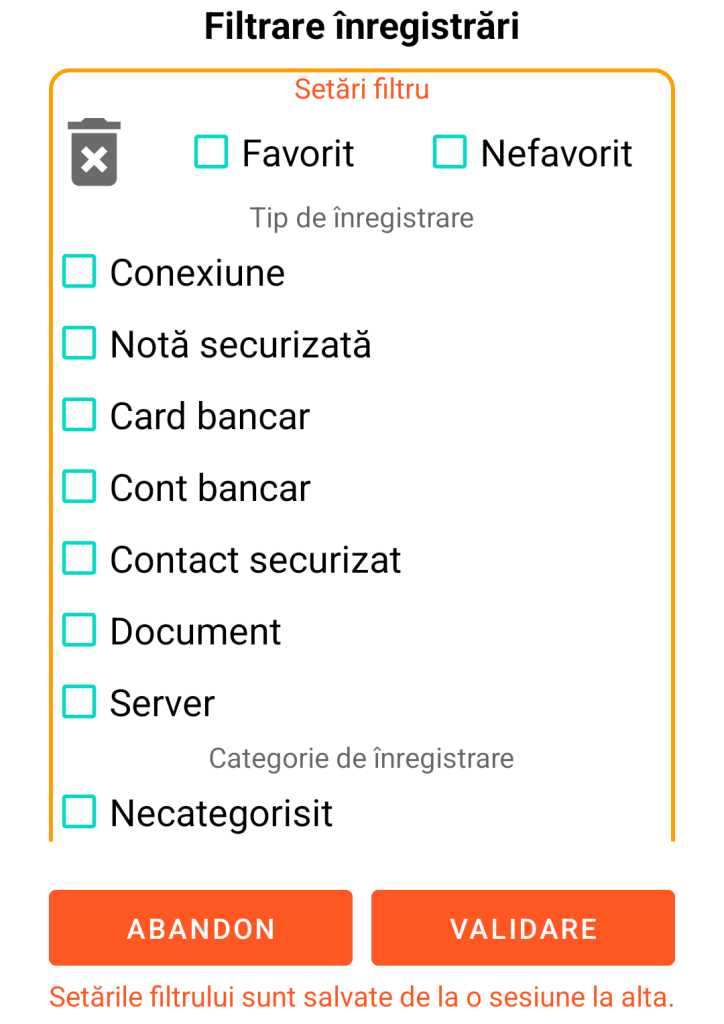 LocalSafeBox - Filtrarea înregistrărilor