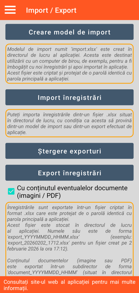 LocalSafeBox - Gestionarea importului / exportului în format XLSX