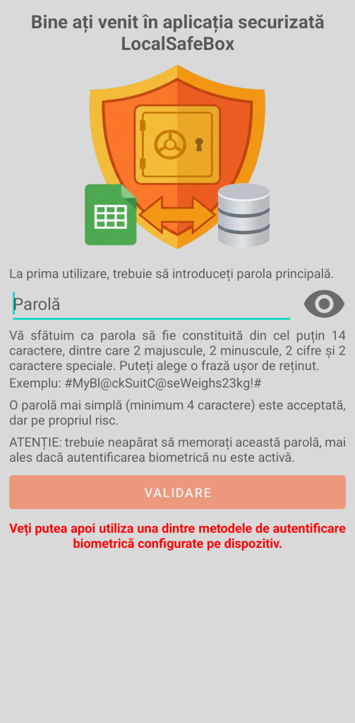 LocalSafeBox - Autentificare inițială