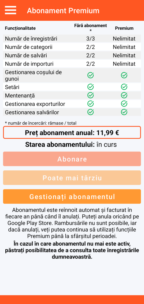 LocalSafeBox - Gestionarea abonamentului Premium