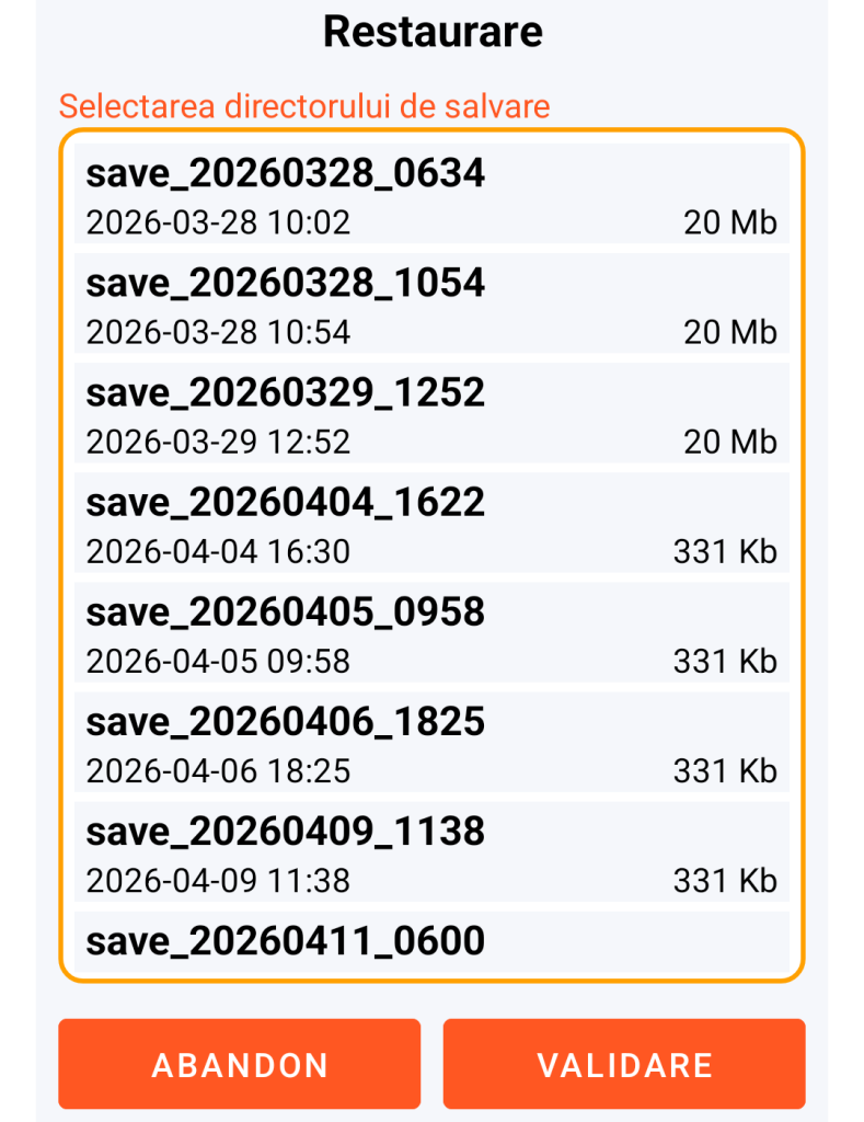 LocalSafeBox - Selecția salvării de restaurat