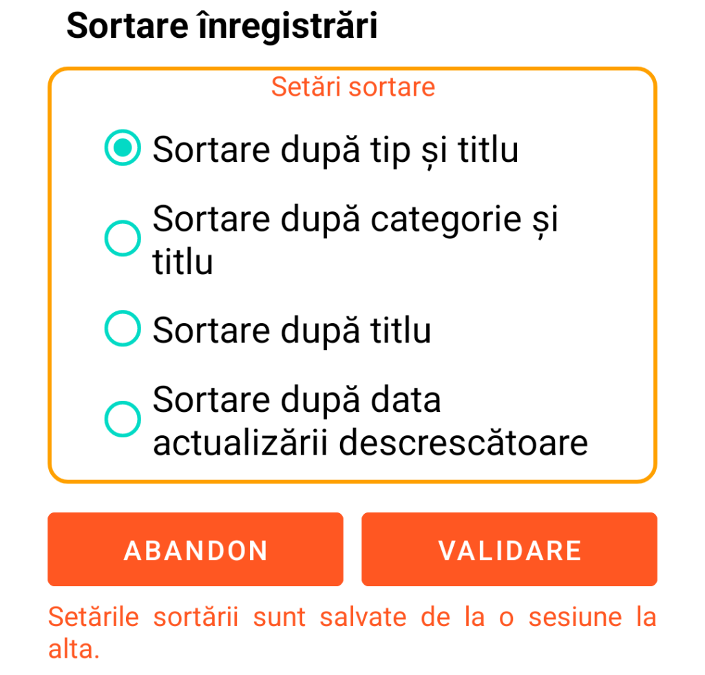 LocalSafeBox - Sortarea înregistrărilor