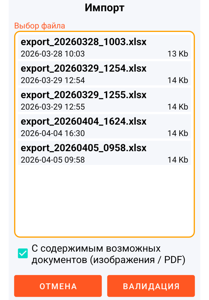 LocalSafeBox — Выбор файла XLSX для импорта