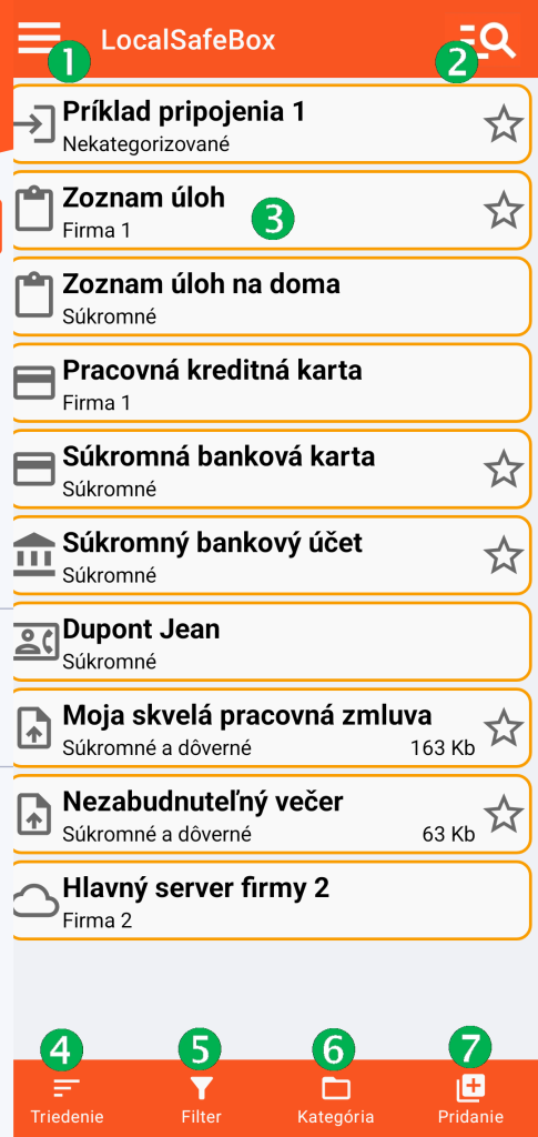 LocalSafeBox - Hlavná obrazovka