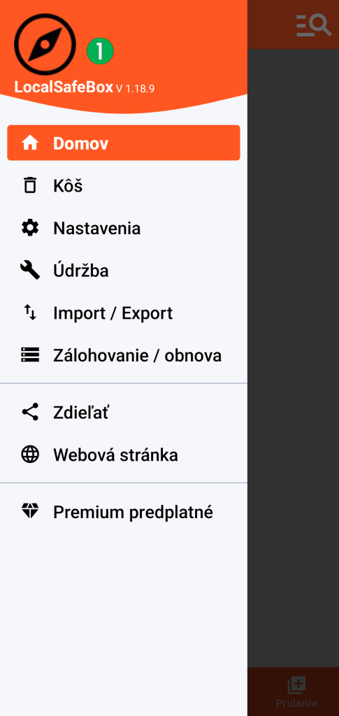 LocalSafeBox - Hlavné menu