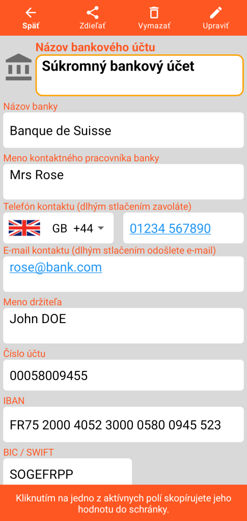 LocalSafeBox - Prehliadanie bankového účtu