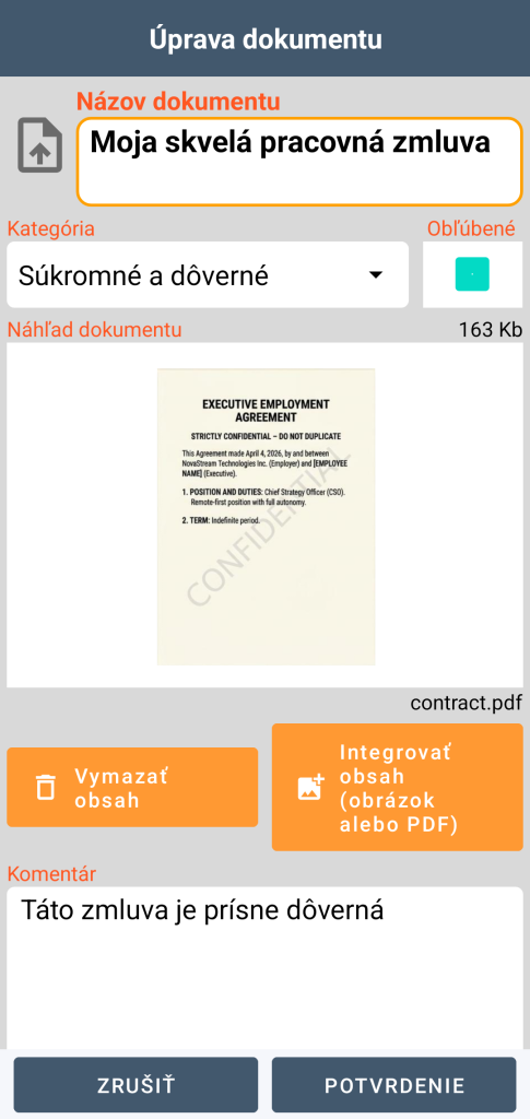 LocalSafeBox - Úprava dokumentu Document obsahujúceho súbor PDF