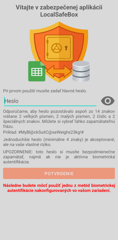 LocalSafeBox - Počiatočná autentifikácia