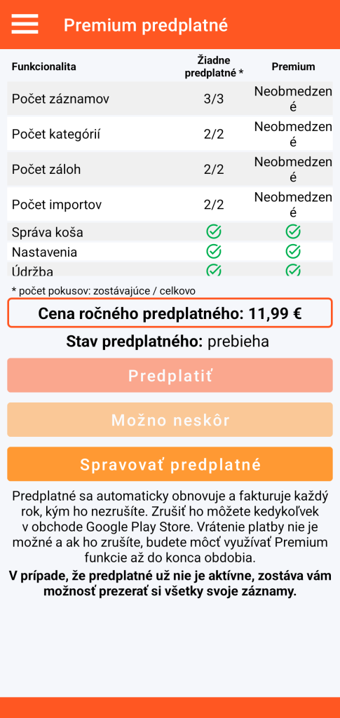 LocalSafeBox - Správa predplatného Premium