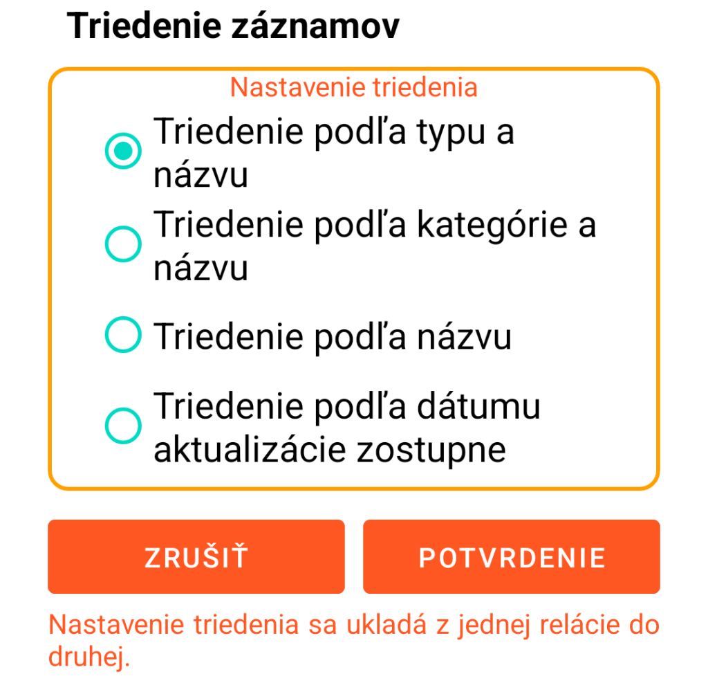 LocalSafeBox - Triedenie záznamov